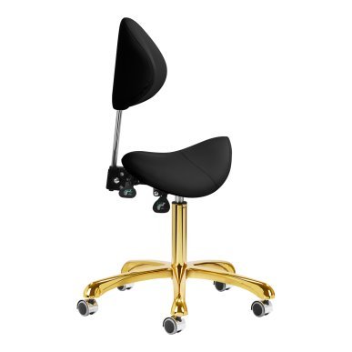 Professionele cosmetische kruk Giovanni 1004 goud-zwart met hoogteverstelling, rugleuning en voetensteun voor salon