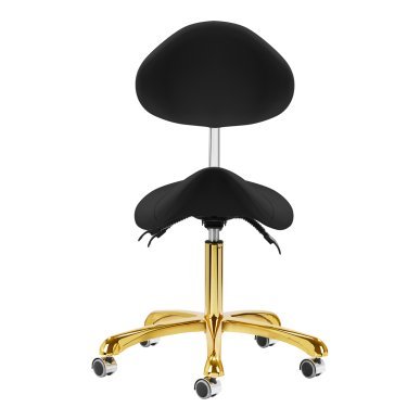 Professionele cosmetische kruk Giovanni 1004 goud-zwart met hoogteverstelling, rugleuning en voetensteun voor salon