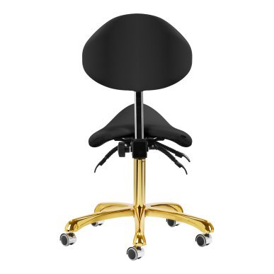Professionele cosmetische kruk Giovanni 1004 goud-zwart met hoogteverstelling, rugleuning en voetensteun voor salon