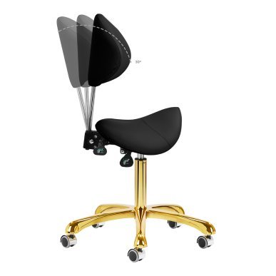 Professionele cosmetische kruk Giovanni 1004 goud-zwart met hoogteverstelling, rugleuning en voetensteun voor salon