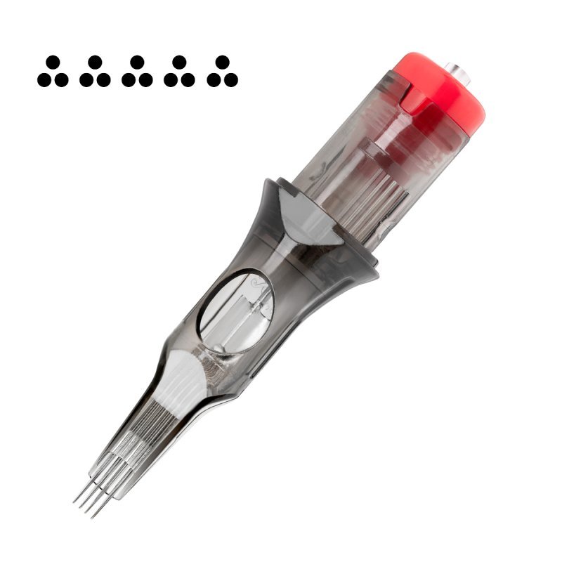 Tattoo cartridges El Cartel V2 5 InRow 3RL 0,35 mm Long Taper voor professioneel dotwork en linework, 10 stuks Tattoo cartridges El Cartel V2 5 InRow 3RL 0,35 mm Long Taper voor professioneel dotwork en linework, 10 stuks