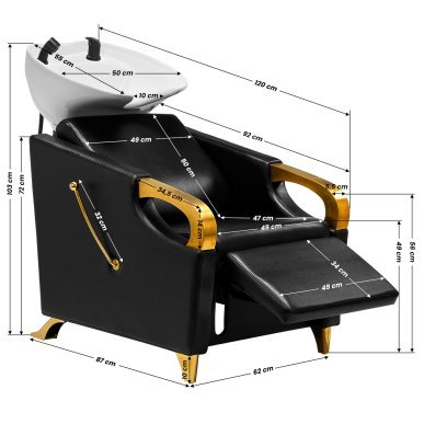 Kapperswasunit Gabbiano C019G zwart voor professioneel wassen, kleuren, verzorging en herstellende behandelingen in de salon