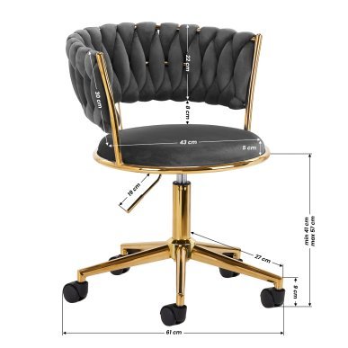Draaistoel voor beautysalon 4Rico QS-GW01G grijs met verstelbare zithoogte voor beauty, make-up en receptie