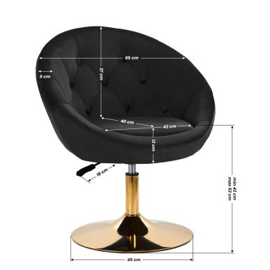 Draaistoel 4Rico QS-BL12G zwart voor beautysalon, receptie, make-up en manicure met verstelbare zithoogte 42-52 cm