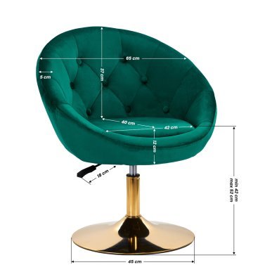 Draaistoel voor schoonheidssalon 4Rico QS-BL12G groen met verstelbare zithoogte voor salon, receptie en beautywerkplek