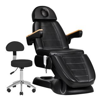 Elektrische behandelstoel SILLON Lux 273b met zwarte kruk 304 voor cosmetische behandelingen en professionele saloninrichting