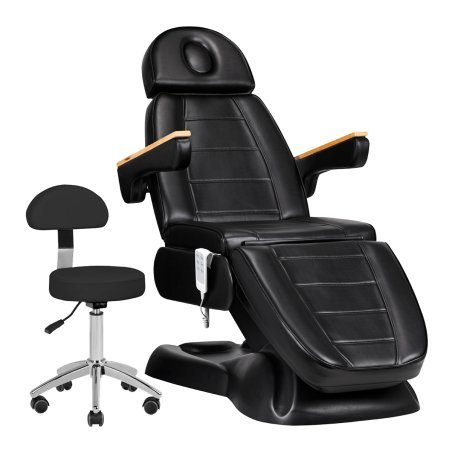 Elektrische behandelstoel SILLON Lux 273b met zwarte kruk 304 voor cosmetische behandelingen en professionele saloninrichting