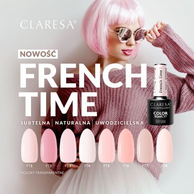 Gellak Claresa French Time 2 koel transparant roze 5 g voor french manicure, baby boomer en clean nails stijl