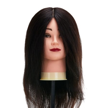 Kappers-oefenhoofd Gabbiano WZ1 met natuurlijk zwart haar van 16 inch voor knippen, stylen en kappersopleiding