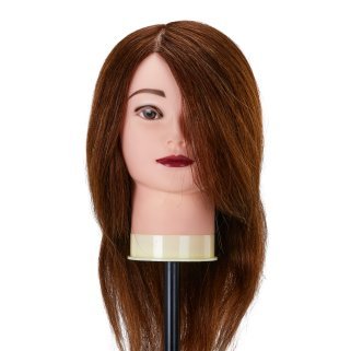 Kappers-oefenhoofd van natuurlijk haar Gabbiano WZ1 kleur 4 bruin 16 inch voor knippen en stylingtraining