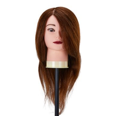 Kappers-oefenhoofd van natuurlijk haar Gabbiano WZ1 kleur 4 bruin 16 inch voor knippen en stylingtraining