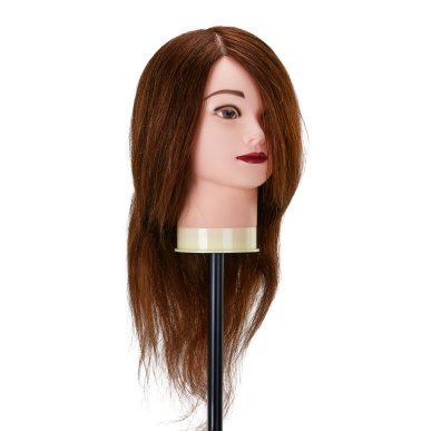 Kappers-oefenhoofd van natuurlijk haar Gabbiano WZ1 kleur 4 bruin 16 inch voor knippen en stylingtraining