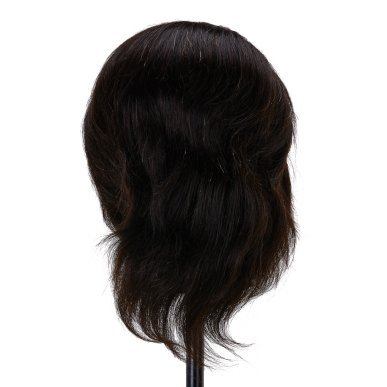 Kappersoefenhoofd Gabbiano WZ3 van natuurlijk haar, zwart kleur 1, 8 inch voor knippen, stylen en kappersopleidingen