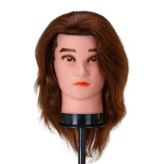 Kappers-oefenhoofd Gabbiano WZ3 met natuurlijk haar, kleur 4 bruin, 8 inch voor knippen, stylen en kappersopleiding