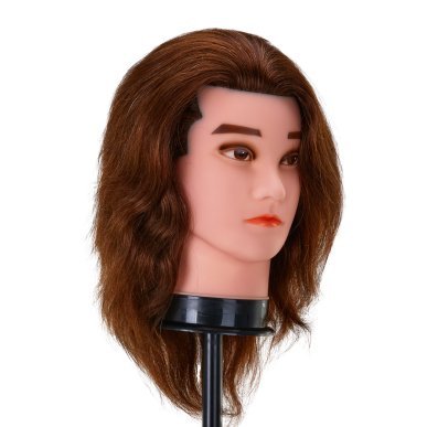 Kappers-oefenhoofd Gabbiano WZ3 met natuurlijk haar, kleur 4 bruin, 8 inch voor knippen, stylen en kappersopleiding