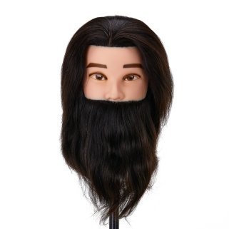 Kappers oefenhoofd Gabbiano WZ4 met baard van natuurlijk haar, zwart, 8 inch + 6 inch voor knip- en stylingtraining