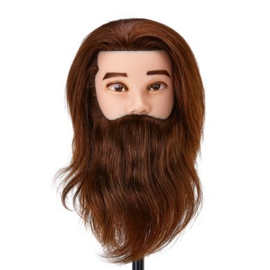 Kappers-oefenhoofd met baard Gabbiano WZ4 van natuurlijk haar, kleur 4 bruin, 8 inch + 6 inch beard voor training