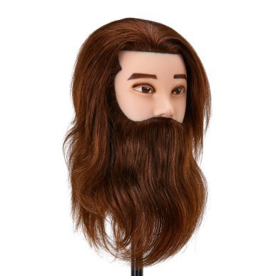 Kappers-oefenhoofd met baard Gabbiano WZ4 van natuurlijk haar, kleur 4 bruin, 8 inch + 6 inch beard voor training