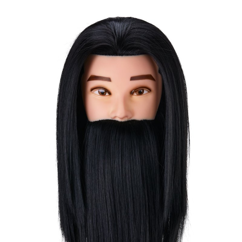 Kappers oefenhoofd Gabbiano WZ4 met baard, zwart synthetisch haar 8 inch + 6 inch voor kniptraining Kappers oefenhoofd Gabbiano WZ4 met baard, zwart synthetisch haar 8 inch + 6 inch voor kniptraining
