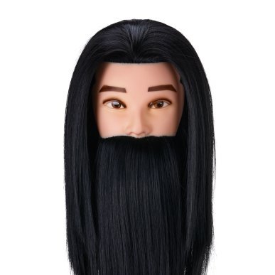 Kappers oefenhoofd Gabbiano WZ4 met baard, zwart synthetisch haar 8 inch + 6 inch voor kniptraining