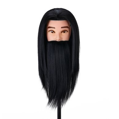 Kappers oefenhoofd Gabbiano WZ4 met baard, zwart synthetisch haar 8 inch + 6 inch voor kniptraining