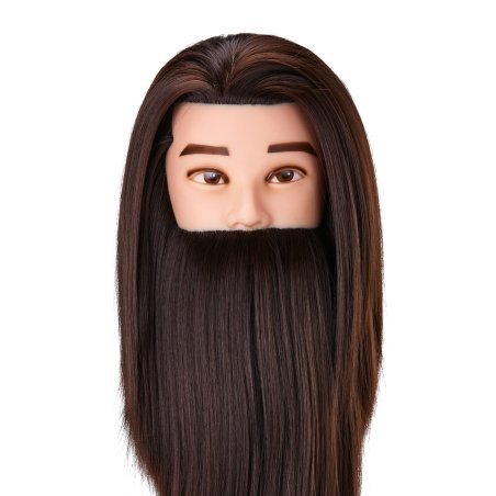 Kappers-oefenhoofd met baard Gabbiano WZ4 synthetisch haar kleur 4 bruin voor knippen en styling 8" + 6" voor kappersopleiding