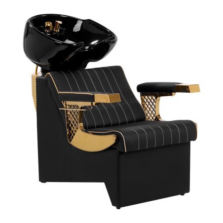 Professionele barber wasunit Gabbiano Marcus Gold zwart-goud voor haar- en baardwassing met luxe salonpresentatie