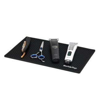Kleine zwarte barbiermat voor tools voor barbershop en kapsalon – antislip werkbladmat voor tondeuse, trimmer en kammen