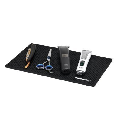 Kleine zwarte barbiermat voor tools voor barbershop en kapsalon – antislip werkbladmat voor tondeuse, trimmer en kammen