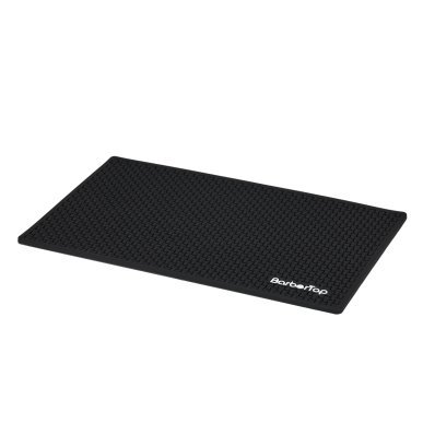 Kleine zwarte barbiermat voor tools voor barbershop en kapsalon – antislip werkbladmat voor tondeuse, trimmer en kammen