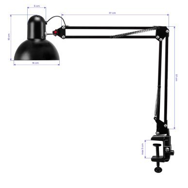 Bureaulamp voor behandelingen PiX 314 zwart met tafelklem, E27 tot 60 W voor professionele salons en praktijken