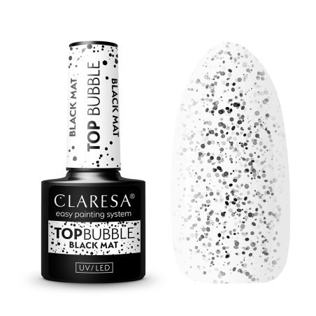 Gellak top Claresa Top Bubble Black Matt 5 g met matte no-wipe finish voor professionele gelmanicure in de salon