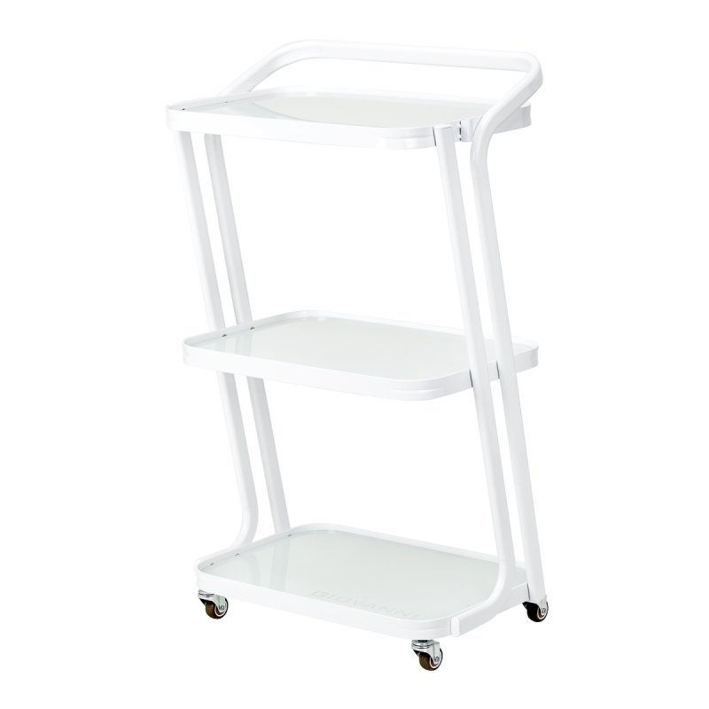 Cosmetische trolley Giovanni H6701 wit met drie glazen planken voor professionele salons en georganiseerde behandelingen