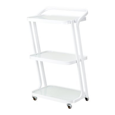 Cosmetische trolley Giovanni H6701 wit met drie glazen planken voor professionele salons en georganiseerde behandelingen