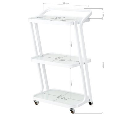 Cosmetische trolley Giovanni H6701 wit met drie glazen planken voor professionele salons en georganiseerde behandelingen
