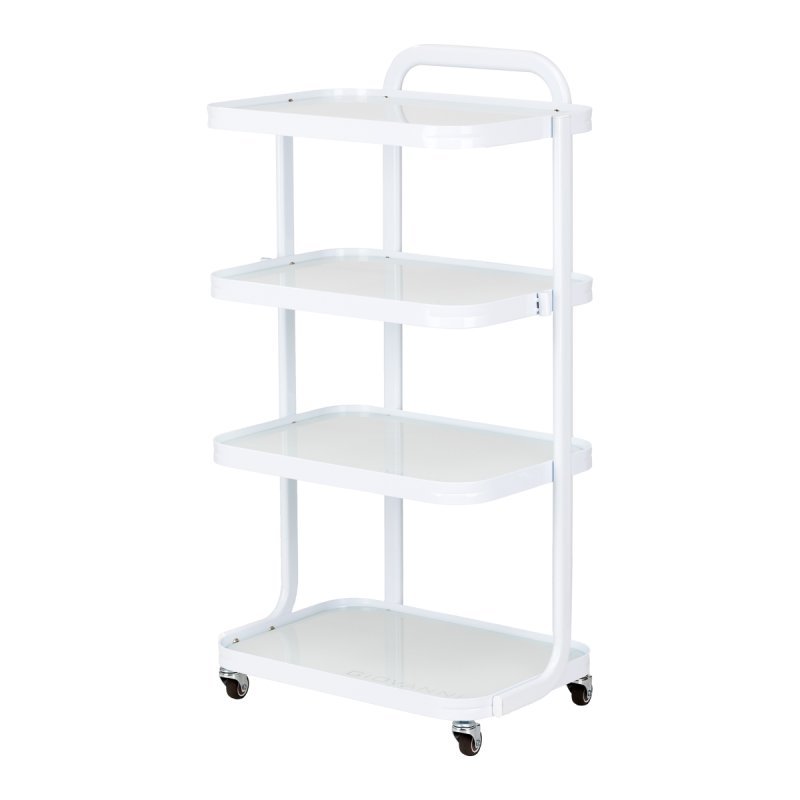 Cosmetische trolley Giovanni H6702 wit met glazen planken voor professionele salons en georganiseerde behandelingen