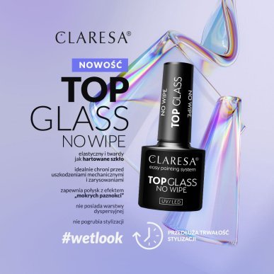 Gellak top Claresa Top Glass No Wipe 5 g voor hoogglans nagelstyling, gelmanicure en professionele nagelstylisten