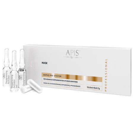 Depigmentatiemasker APIS DEPIQ PRO SYSTEM voor egale, heldere huid 10×3 ml + 10×0.7 g voor professionele huidverzorging