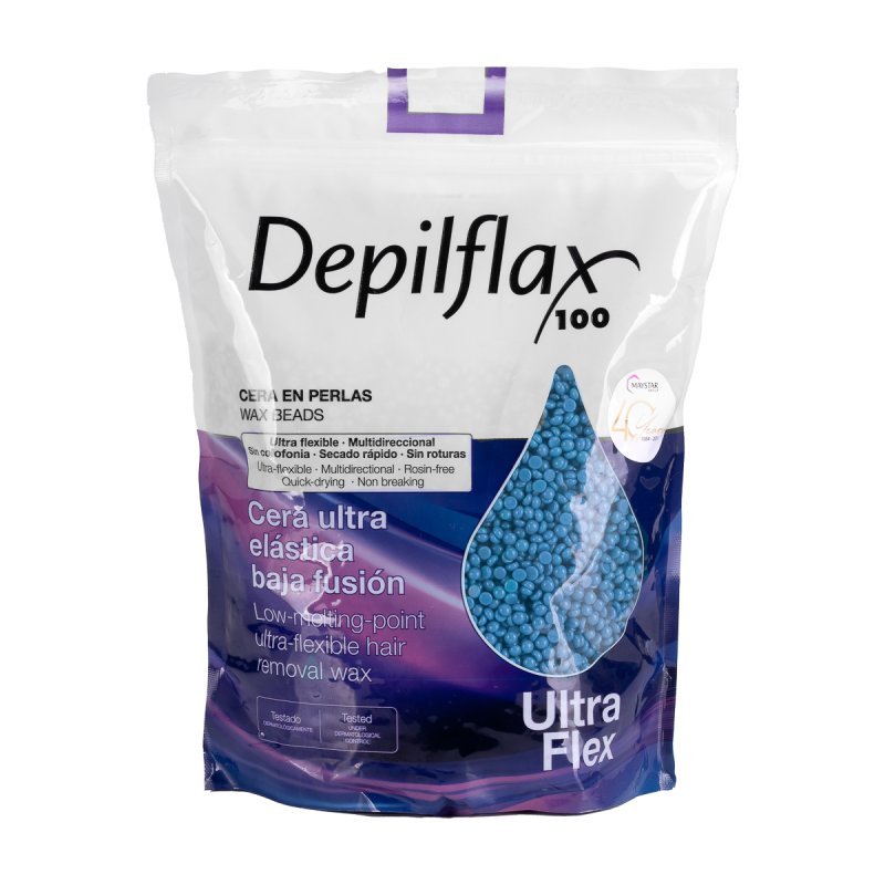 Ontharingswax Depilflax 100 Ultraflex Blue voor professionele salonontharing met flexibel aanbrengen en efficiënt ontharen