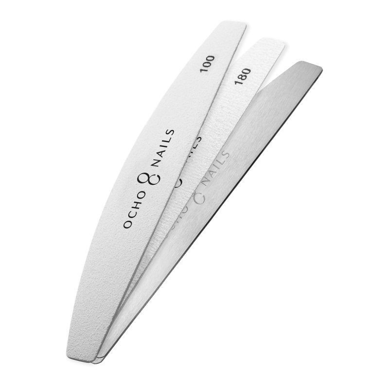 Ocho Nails Halbmond-Metallfeile + Feilblätter 100/180 – 20 Stk. Ocho Nails Halbmond-Metallfeile + Feilblätter 100/180 – 20 Stk.