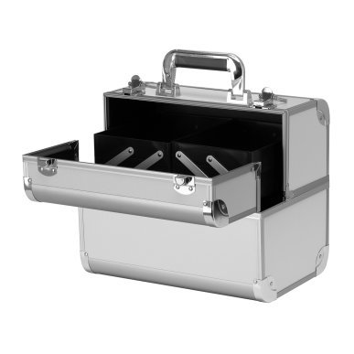 Cosmetische koffer Activ 40 zilver voor stylisten en mobiele beautyprofessionals met uitschuifbare plateaus voor salonwerk