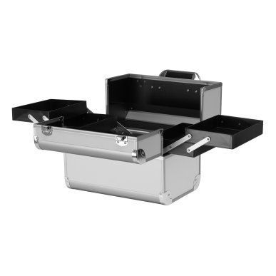 Cosmetische koffer Activ 40 zilver voor stylisten en mobiele beautyprofessionals met uitschuifbare plateaus voor salonwerk