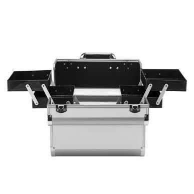 Cosmetische koffer Activ 40 zilver voor stylisten en mobiele beautyprofessionals met uitschuifbare plateaus voor salonwerk