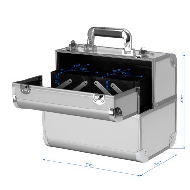 Cosmetische koffer Activ 40 zilver voor stylisten en mobiele beautyprofessionals met uitschuifbare plateaus voor salonwerk