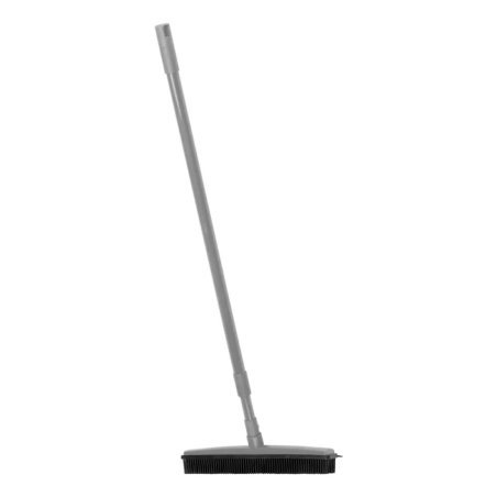 Rubberen kappersbezem met telescopische steel grijs voor kapsalons, haar, stof en kleine resten, professioneel salononderhoud