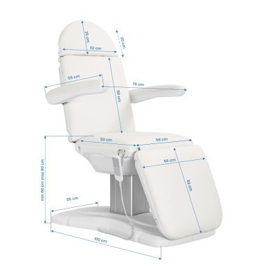 Elektrische cosmetische stoel Sillon Eclipse met 3 motoren in wit voor beauty- en massagesalons