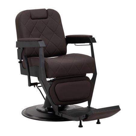 Professionele barberstoel Gabbiano Bruno bruin met zwart frame voor knippen, scheren en baardverzorging in de barbershop