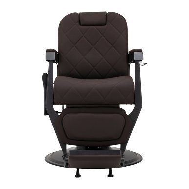 Professionele barberstoel Gabbiano Bruno bruin met zwart frame voor knippen, scheren en baardverzorging in de barbershop