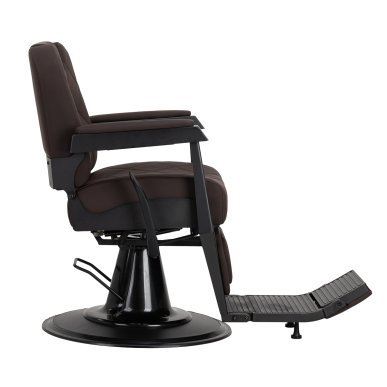 Professionele barberstoel Gabbiano Bruno bruin met zwart frame voor knippen, scheren en baardverzorging in de barbershop