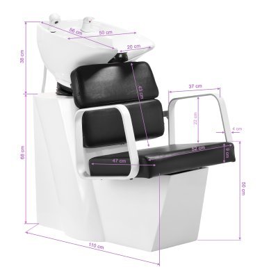 Professionele kapperswasunit Gabbiano Porto wit-zwart voor wassen, kleuren en verzorgende salonbehandelingen